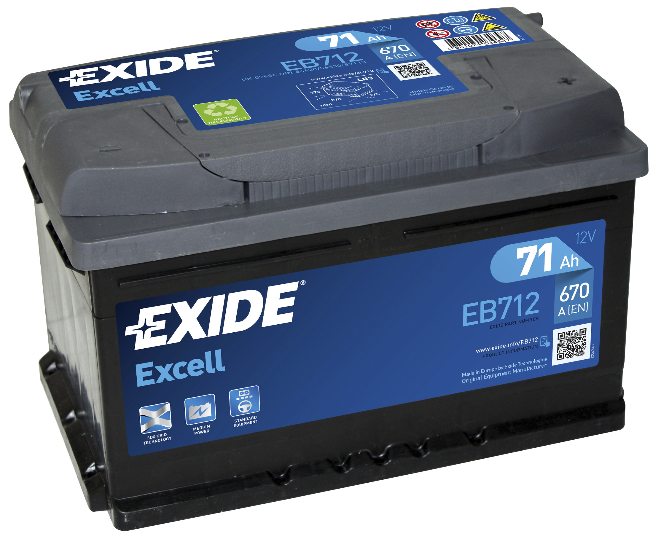 Купить запчасть EXIDE - EB712 Аккумулятор автомобильный EXIDE EB712 71 Ач