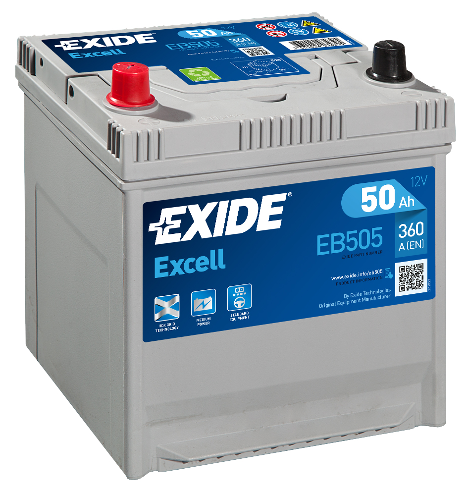 Купить EXIDE EB505 АКБ Excell 12v 50ah 360a 200х170х220 Полярность Etn1 Клемы En Крепление B0 EXIDE EB505